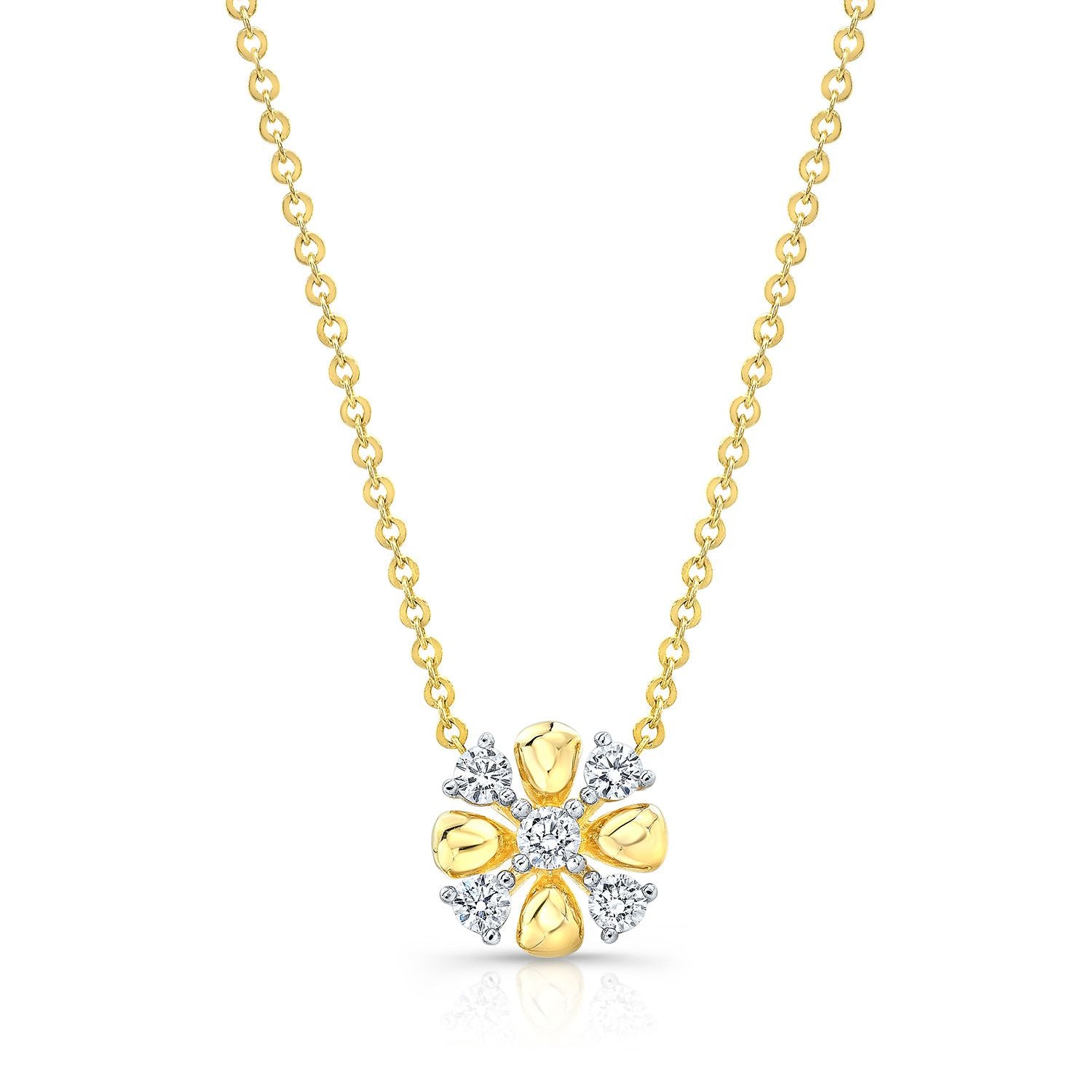 Diamond 4-cross Necklace With High-polish Accent In 14k Yellow Gold, 16-18 Inch