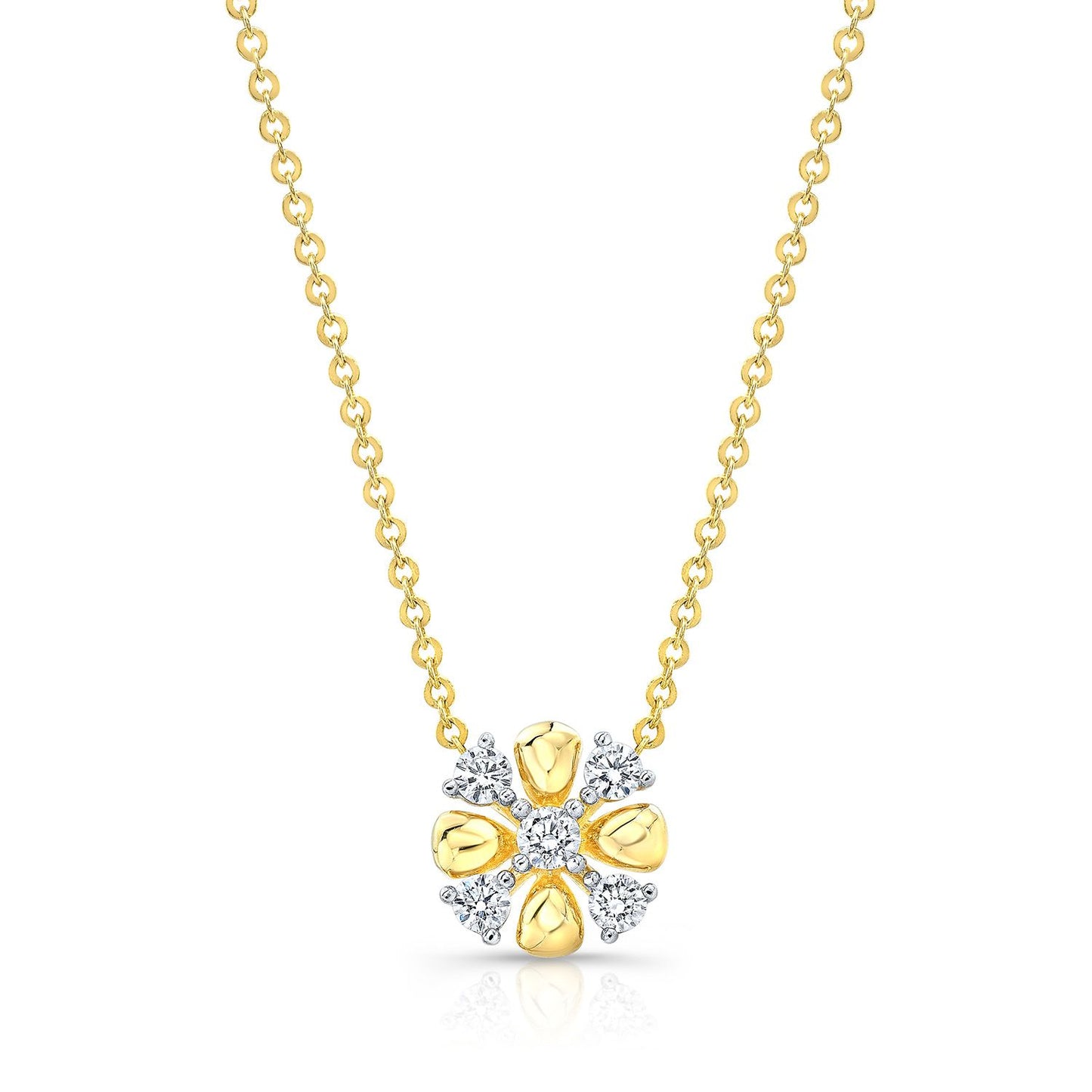 Diamond 4-cross Necklace With High-polish Accent In 14k Yellow Gold, 16-18 Inch