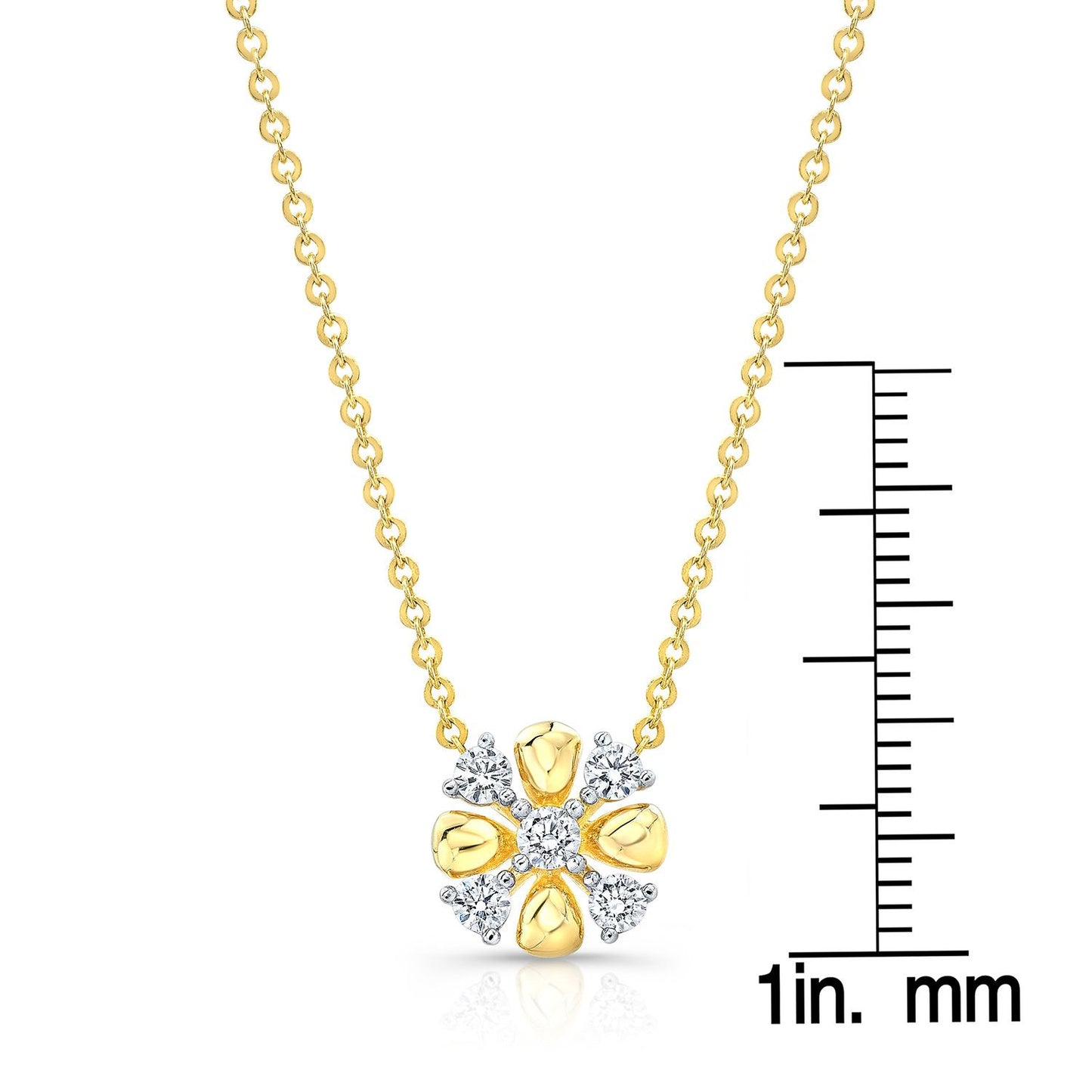 Diamond 4-cross Necklace With High-polish Accent In 14k Yellow Gold, 16-18 Inch