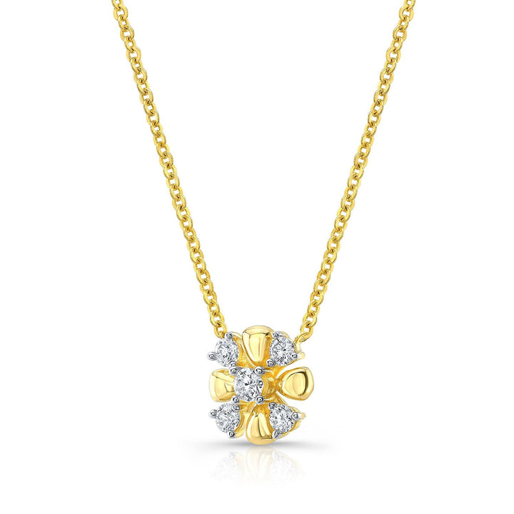 Diamond 4-cross Necklace With High-polish Accent In 14k Yellow Gold, 16-18 Inch