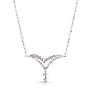 Diamond Pave And Prong Double Chevron Necklace In 14k White And Rose Gold, 16-18 Inch – side profile | RockHer