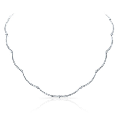 Diamond Pave And Prong-set Scallop Link Necklace In 14k White Gold (1.30ctw)