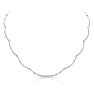 Diamond Pave And Prong-set Scallop Link Necklace in 14K White Gold (1.30ctw) – front view | RockHer