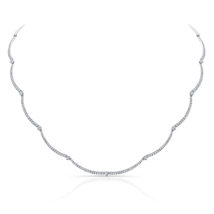 Diamond Pave And Prong-set Scallop Link Necklace in 14K White Gold (1.30ctw) – front view | RockHer
