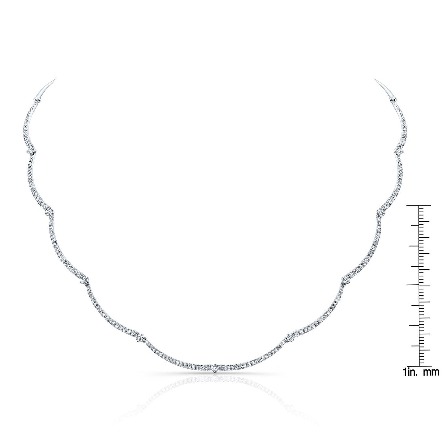 Diamond Pave And Prong-set Scallop Link Necklace In 14k White Gold (1.30ctw)
