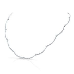 Diamond Pave And Prong-set Scallop Link Necklace in 14K White Gold (1.30ctw) – side profile | RockHer