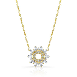 Diamond Round And Straight Baguette Starburst Necklace in 14K Yellow Gold – front view | RockHer