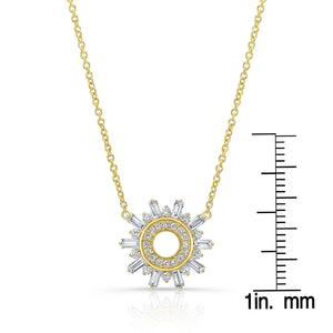 Diamond Round And Straight Baguette Starburst Necklace in 14K Yellow Gold – front view | RockHer