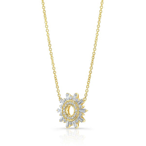 Diamond Round And Straight Baguette Starburst Necklace in 14K Yellow Gold – side profile | RockHer