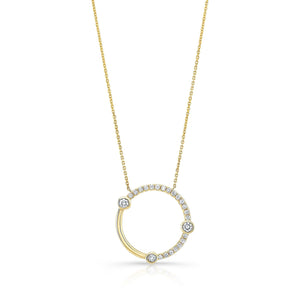 Diamond Circle Necklace With Bezel And High Polish Accent in 14K Yellow Gold – front view | RockHer