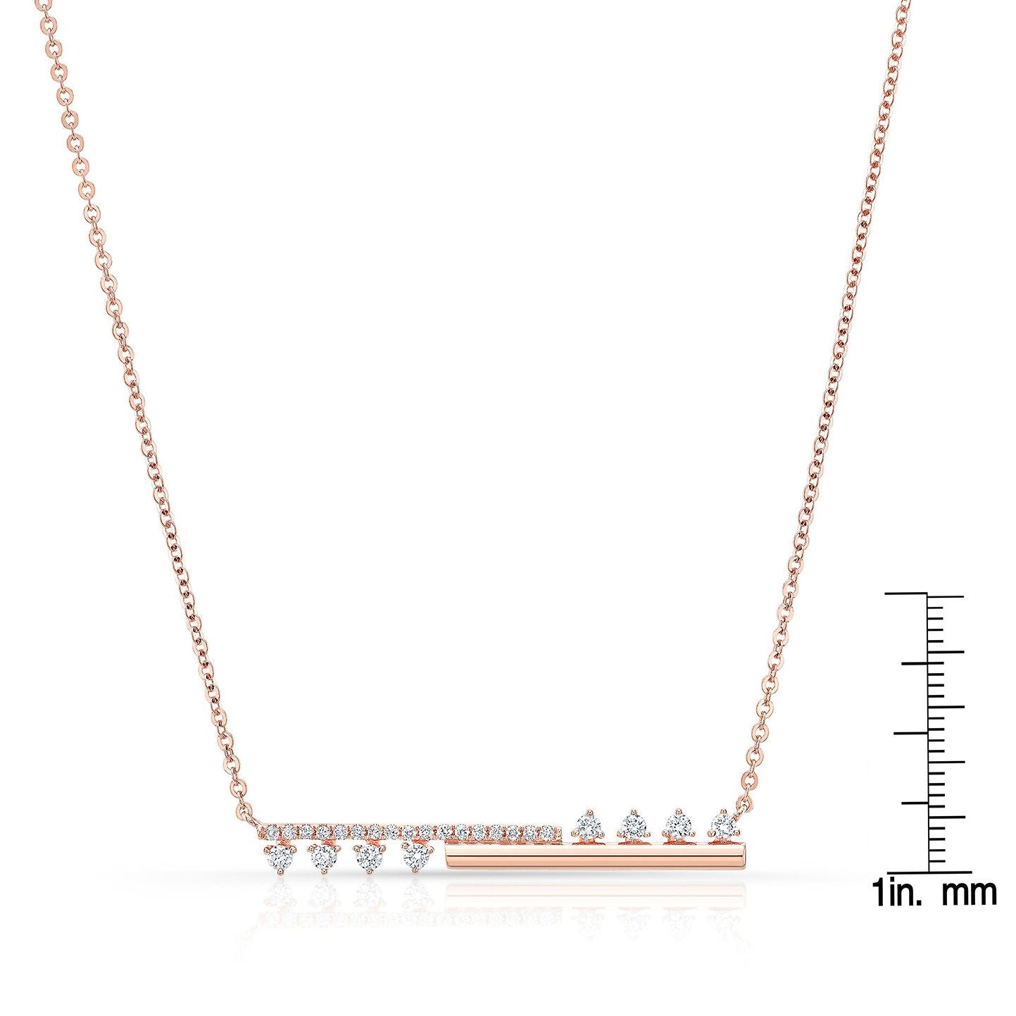 Diamond Half-bar And Pave Necklace With Prong-set Accents In 14k Rose Gold
