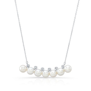 Freshwater Pearl Bar Necklace in 14K White Gold, 16-18 Inch Chain – front view | RockHer