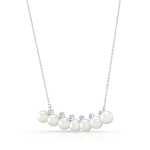 Freshwater Pearl Bar Necklace in 14K White Gold, 16-18 Inch Chain – side profile | RockHer