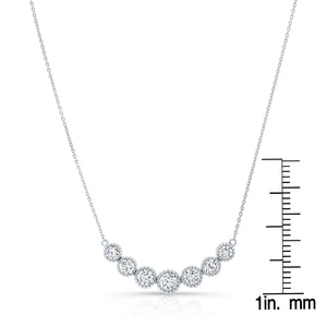 Diamond 7-stone Round Bezel Graduated Necklace With Millgrained Edging in 14K White Gold – front view | RockHer
