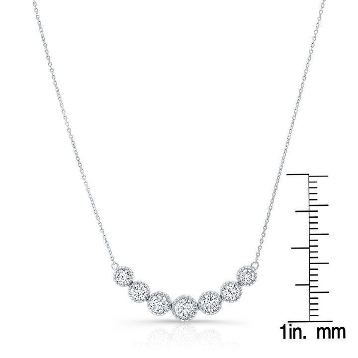 Diamond 7-stone Round Bezel Graduated Necklace With Millgrained Edging In 14k White Gold