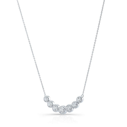 Diamond 7-stone Round Bezel Graduated Necklace With Millgrained Edging In 14k White Gold