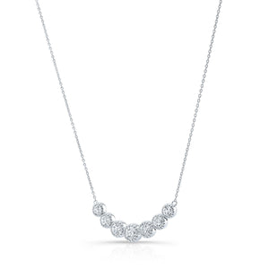 Diamond 7-stone Round Bezel Graduated Necklace With Millgrained Edging in 14K White Gold – side profile | RockHer