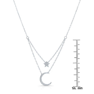 Diamond Star And Moon Layered Necklace in 14K White Gold, 16-18 Inch Adj Chain – front view | RockHer