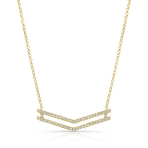 Diamond Micro-prong Set Double Chevron Necklace in 14K Yellow Gold – front view | RockHer