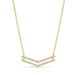 Diamond Micro-prong Set Double Chevron Necklace in 14K Yellow Gold – side profile | RockHer