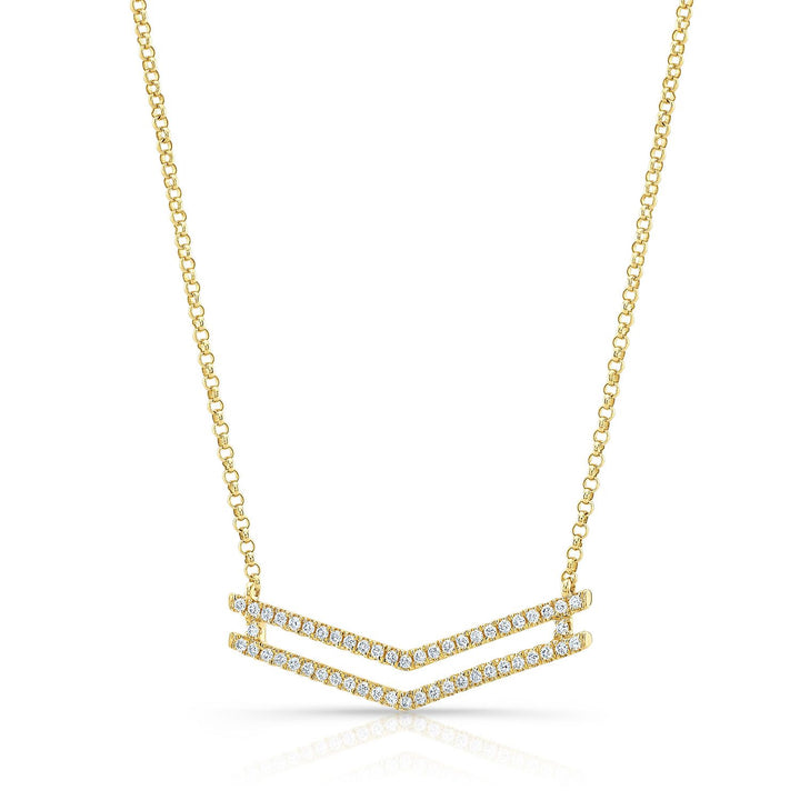 Diamond Micro-prong Set Double Chevron Necklace In 14k Yellow Gold, 18 Inch