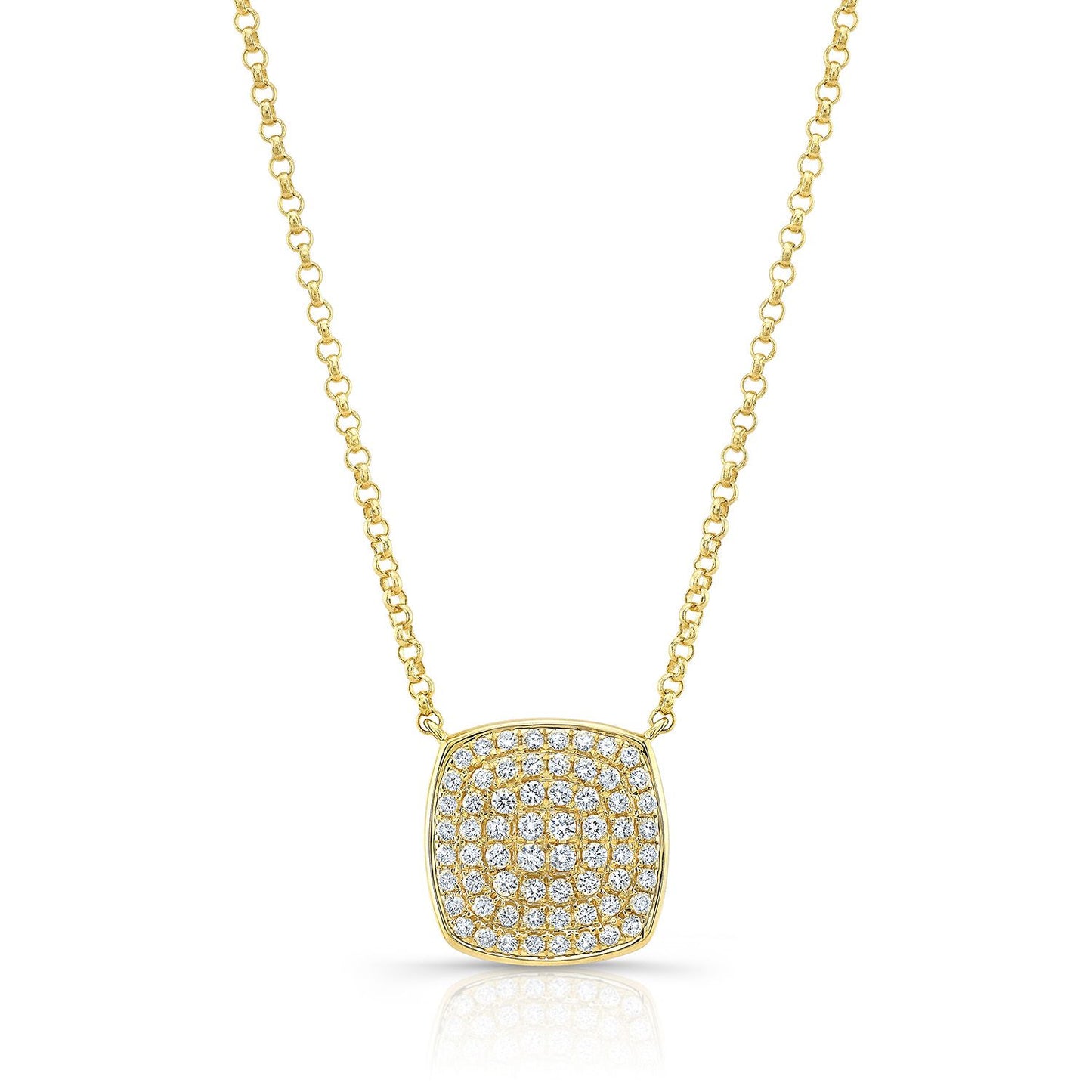 Diamond Pave Rounded Square Disk Necklace In 14k Yellow Gold, 18 Inch