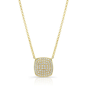 Diamond Pave Rounded Square Disk Necklace in 14K Yellow Gold – front view | RockHer