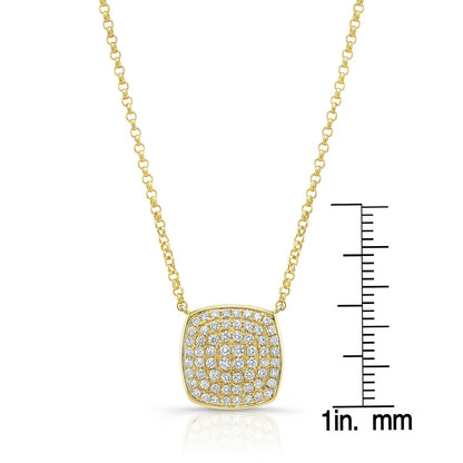 Diamond Pave Rounded Square Disk Necklace In 14k Yellow Gold, 18 Inch