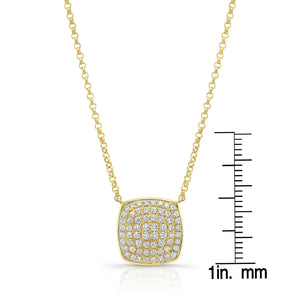 Diamond Pave Rounded Square Disk Necklace in 14K Yellow Gold – scale reference | RockHer