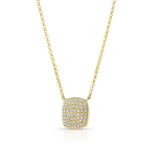 Diamond Pave Rounded Square Disk Necklace in 14K Yellow Gold – side profile | RockHer