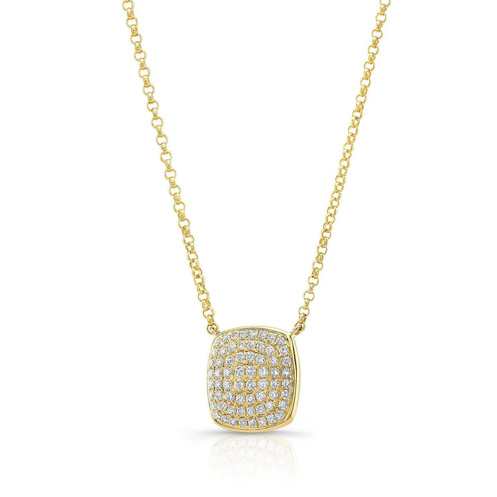 Diamond Pave Rounded Square Disk Necklace In 14k Yellow Gold, 18 Inch