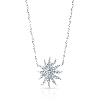 Diamond Pave Aqua Star Necklace In 14k White Gold, 16-18 Inch Adj Chain