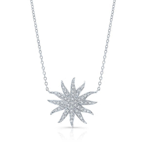 Diamond Pave Aqua Star Necklace in 14K White Gold, 16-18 Inch Adj Chain – front view | RockHer