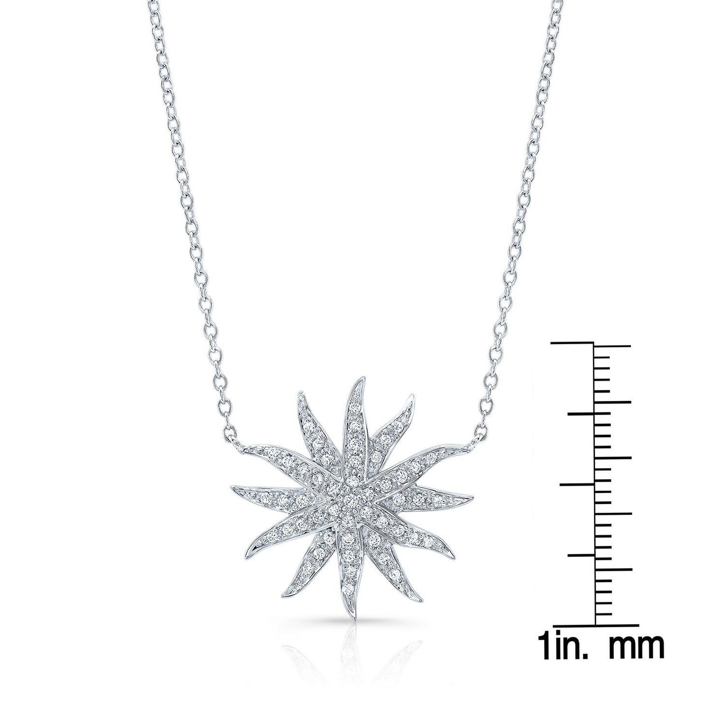 Diamond Pave Aqua Star Necklace In 14k White Gold, 16-18 Inch Adj Chain