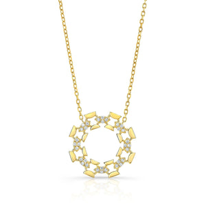 Diamond High Polish Open Wreath Necklace in 14K Yellow Gold, 16-18 Adj Chain – front view | RockHer
