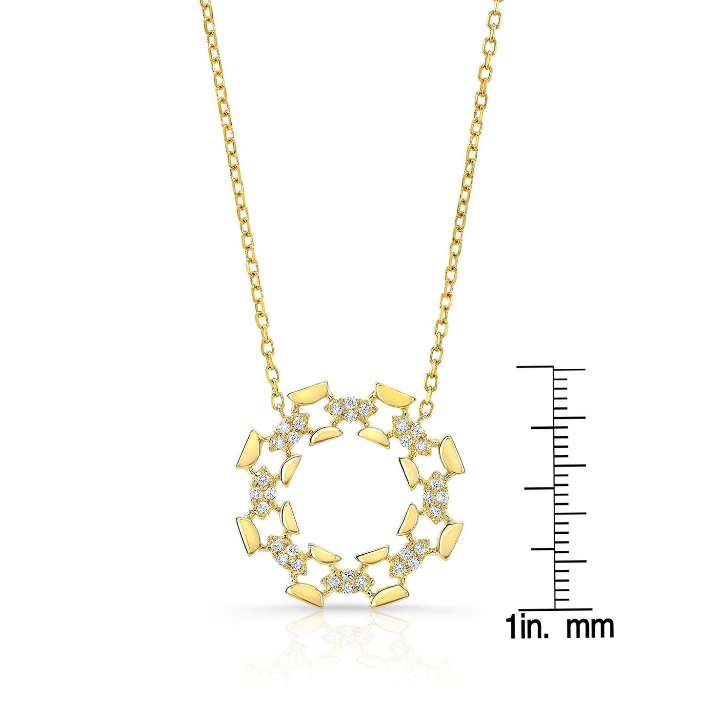 Diamond High Polish Open Wreath Necklace In 14k Yellow Gold, 16-18 Adj Chain