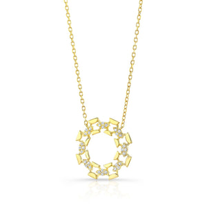 Diamond High Polish Open Wreath Necklace in 14K Yellow Gold, 16-18 Adj Chain – side profile | RockHer