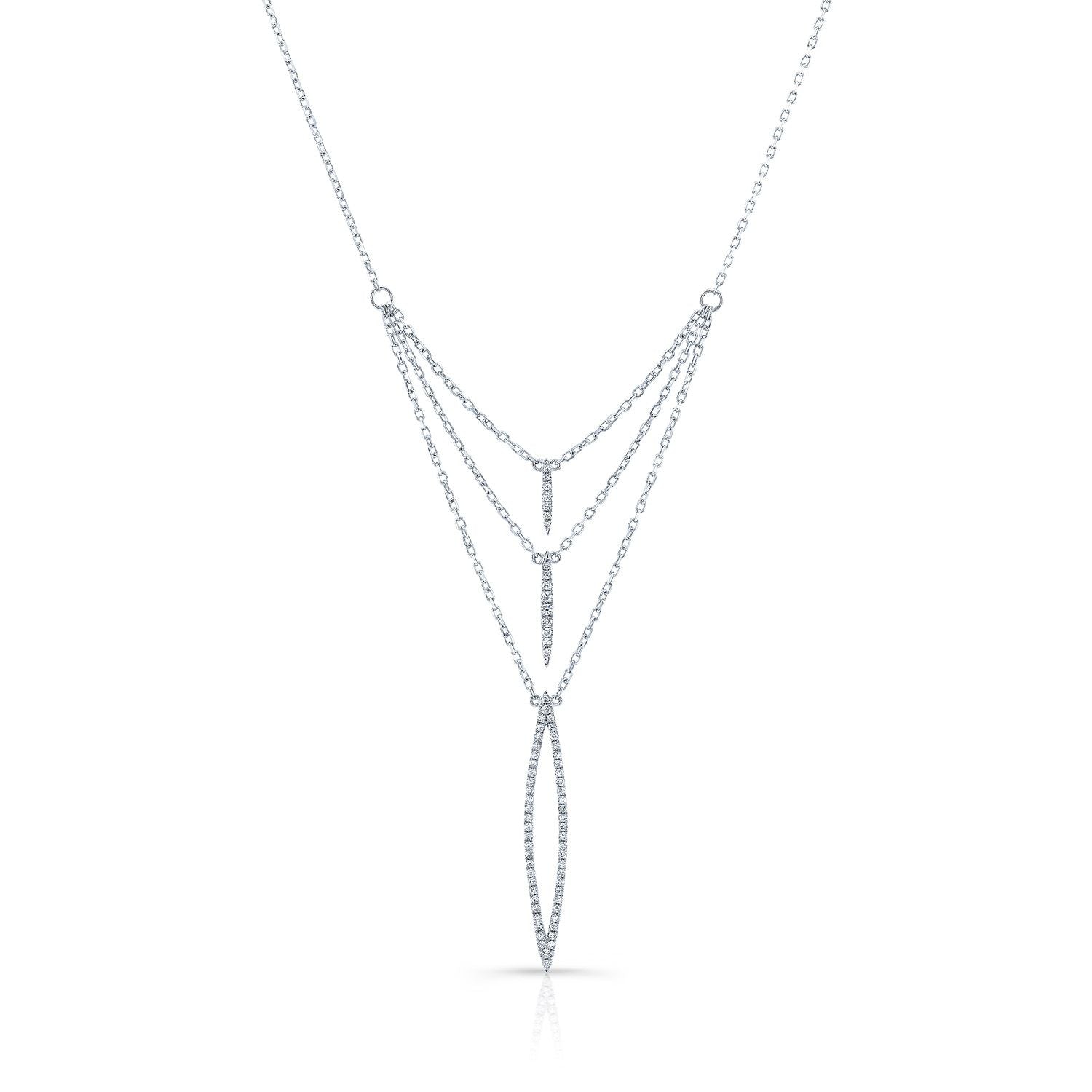 Diamond Pave Trio Icicles Layered Necklace In 14k White Gold (16-18 In Adj Chn)