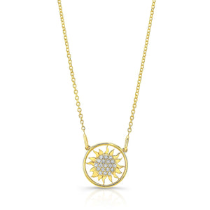 Diamond Sun Necklace With Round Frame in 14K Yellow Gold – front view | RockHer