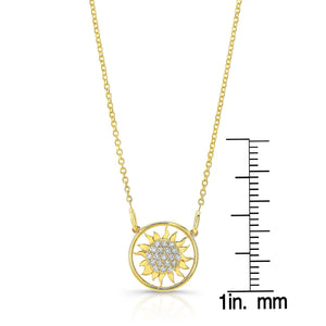 Diamond Sun Necklace With Round Frame in 14K Yellow Gold – front view | RockHer