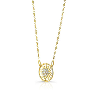 Diamond Sun Necklace With Round Frame in 14K Yellow Gold – side profile | RockHer