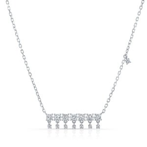 Diamond Princess Cut And Round Fringe Bar Necklace in 14K White Gold, 16-18 Inch Adj Chain – front view | RockHer