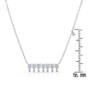 Diamond Princess Cut And Round Fringe Bar Necklace in 14K White Gold, 16-18 Inch Adj Chain – front view | RockHer