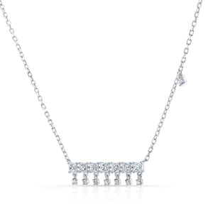 Diamond Princess Cut And Round Fringe Bar Necklace in 14K White Gold, 16-18 Inch Adj Chain – side profile | RockHer