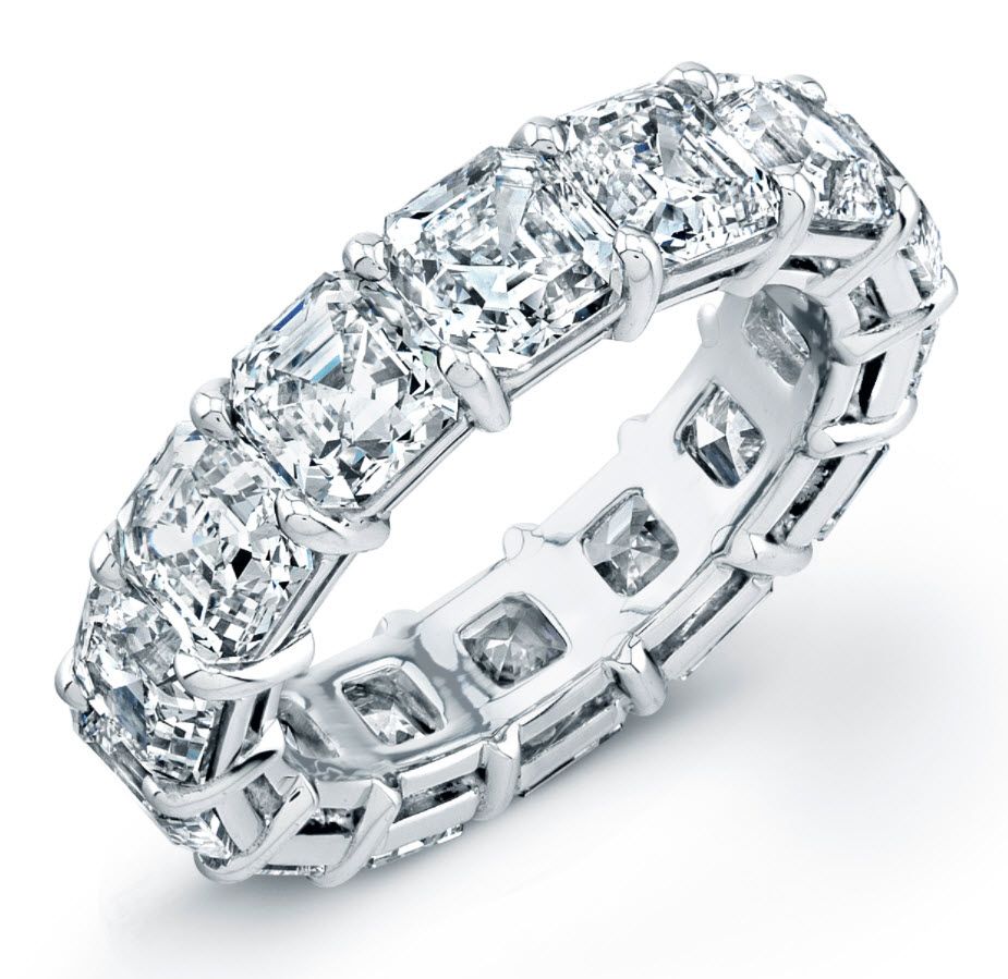 Custom Made Asscher Diamond Eternity Band in Platinum, 3.30 Carat Weight,  Size 6.5