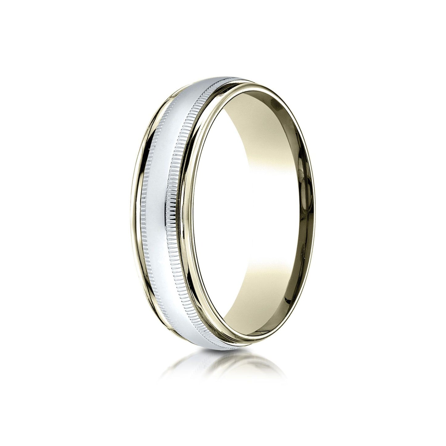 14k Two-toned 6mm Comfort-fit High Polished Carved Design Band With Milgrain