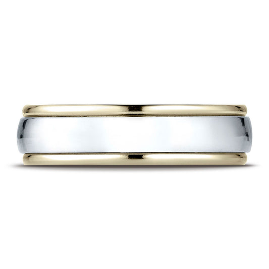 14k Two-toned 6mm Comfort-fit High Polished Carved Design Band