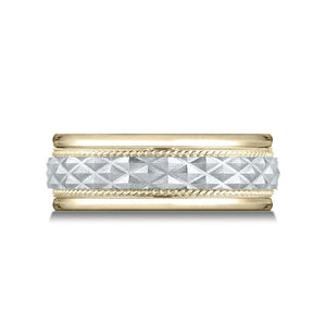 8mm High Polish Cross Hatch Center Carved Wedding Band, in 14K White Gold | RockHer