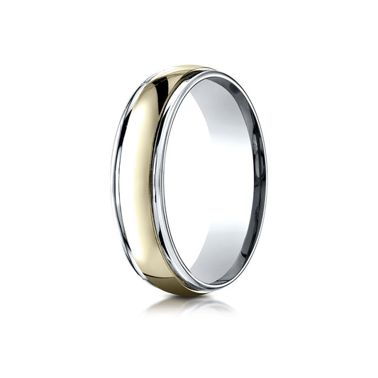 14k Two-toned 6mm Comfort-fit High Polished Carved Design Band