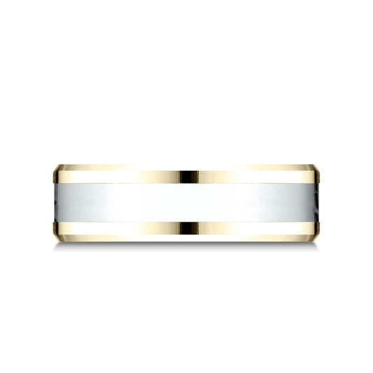 14k Two Tone 6mm Comfort Fit Drop Bevel Design Band